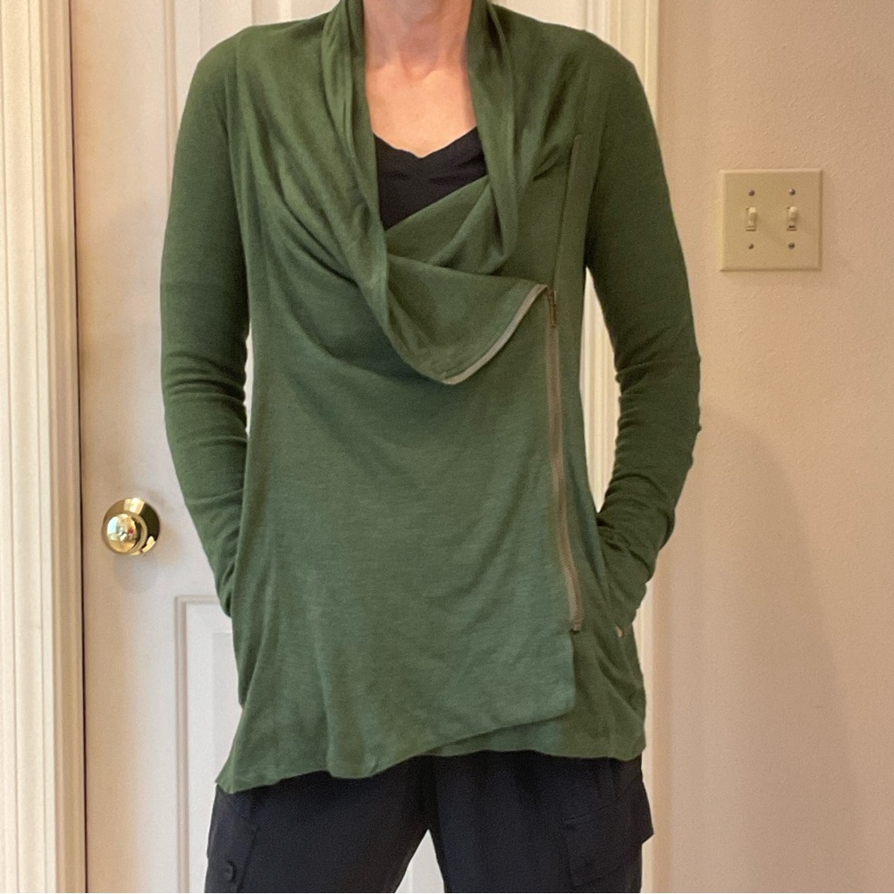 Staccato Green Stretch Cardigan / Jacket, Side Front Zip, Side Pockets, Sz S - Picture 3 of 14